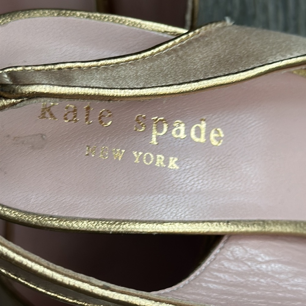 Kate Spade Shoes size 7 ivory gold with jeweled bow on toes sling back open toe - Picture 5 of 9